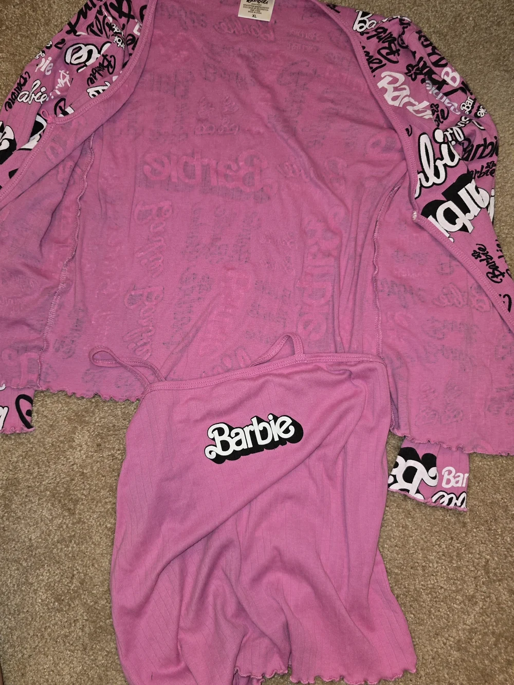 Girls Barbie Logo Pink Cardigan & Tank Top Size XL 2-Piece Set
